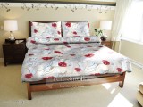 Krepové posteľné obliečky bielej a krémovéj farby so vzorom maku | 1x 140/200, 1x 90/70