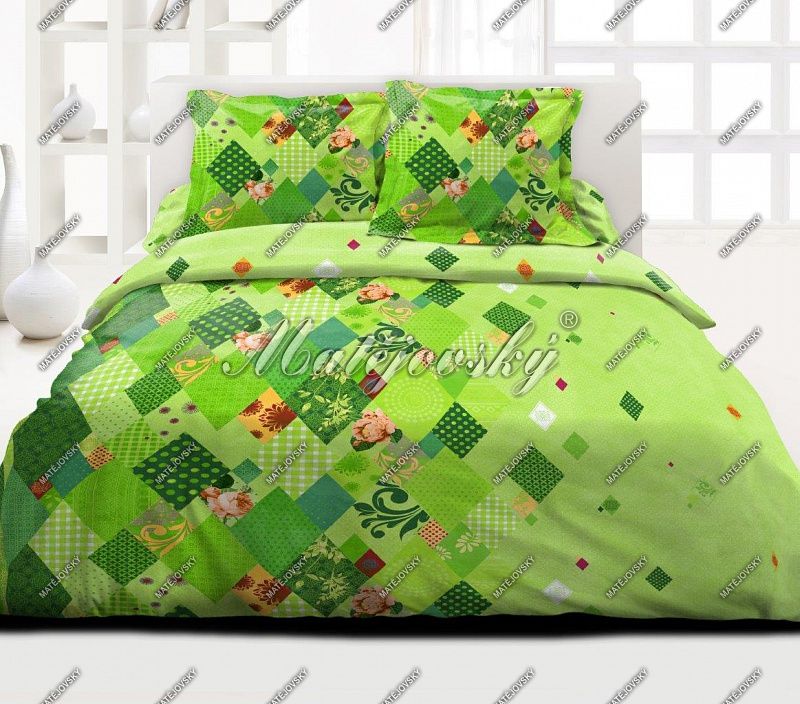 Krepové obliečky s patchworkovým vzorom ladené do zelených tónov Matějovský