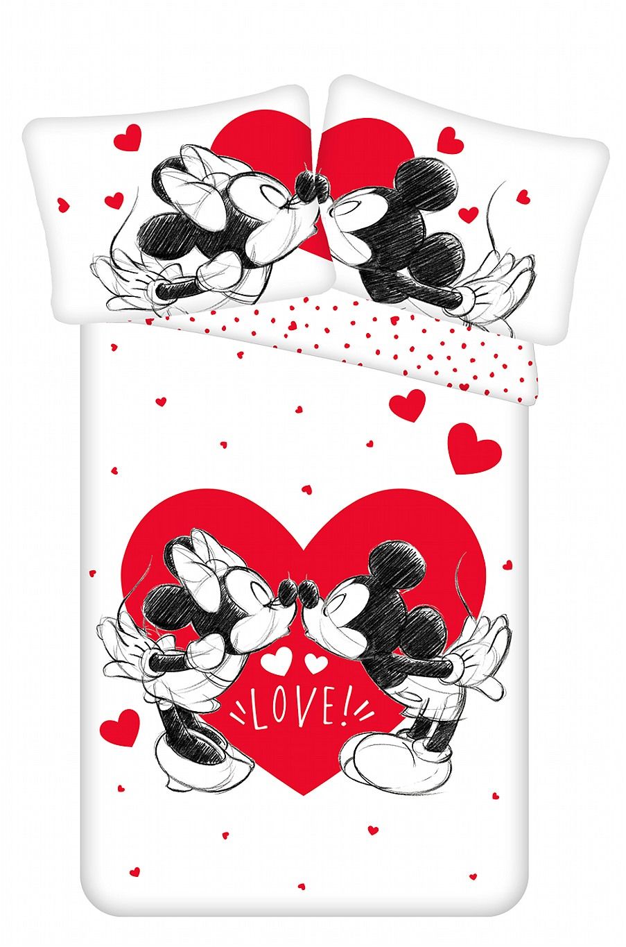Obliečky Mickey a Minnie v srdiečku Love Jerry Fabrics